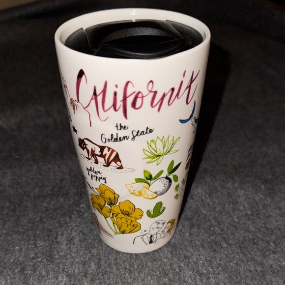 Starbucks White Travel Mug with Colorful Illustrations of California - Picture 1 of 11